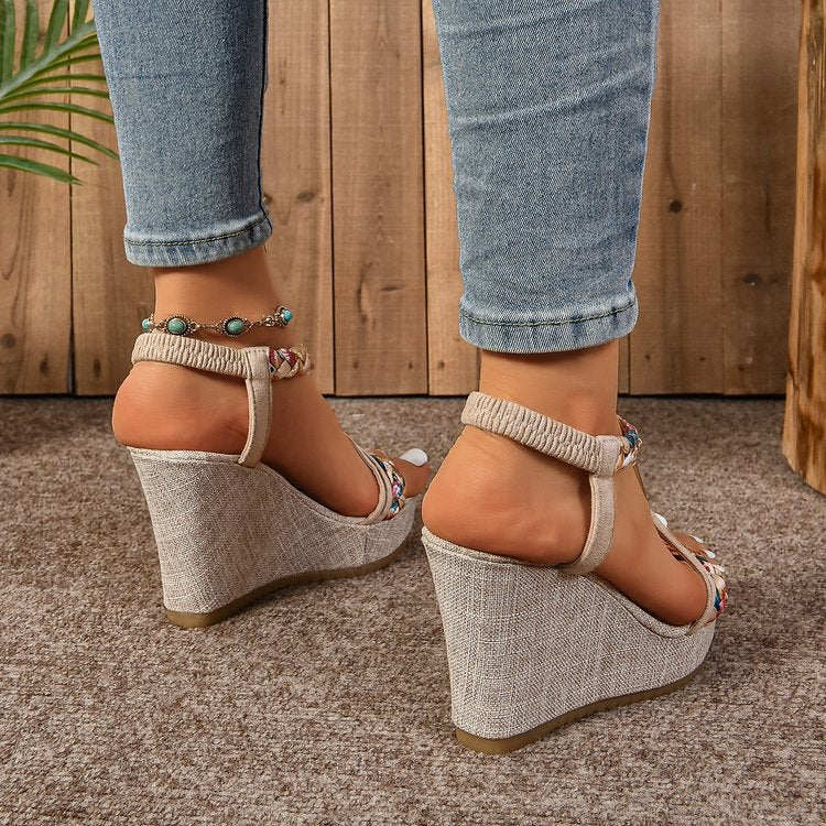 Sandales Compensées Éclat Floral à Bout Ouvert
