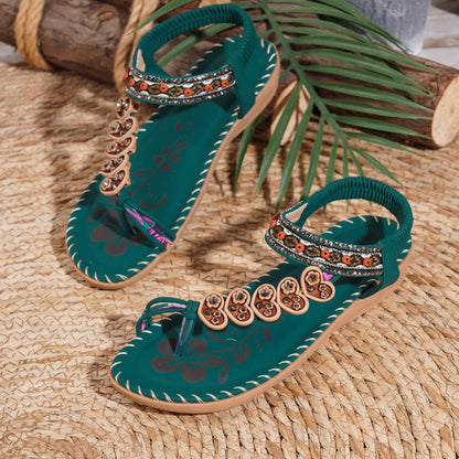 Sandales Vertes Perles & Strass