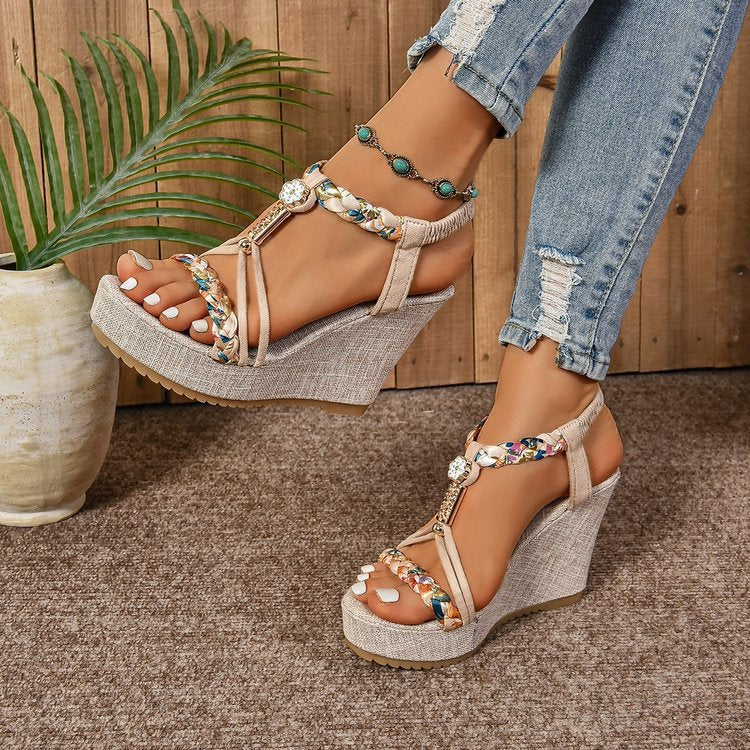 Sandales Compensées Éclat Floral à Bout Ouvert