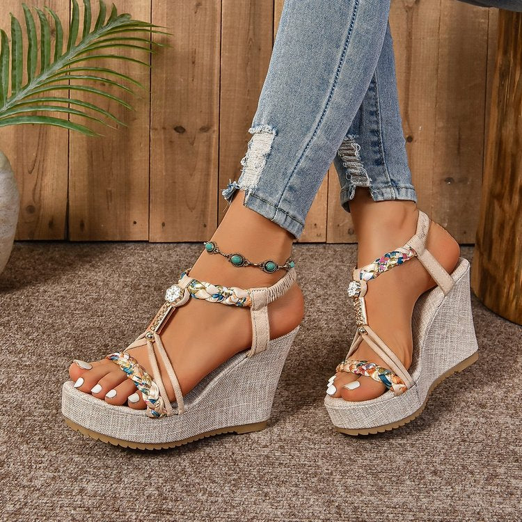 Sandales Compensées Éclat Floral à Bout Ouvert
